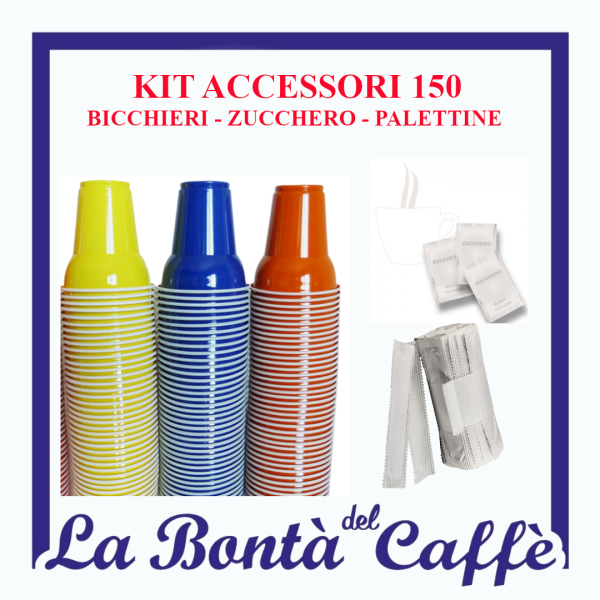 Kit Accessori 150 Bicchieri, Zucchero, Palettine