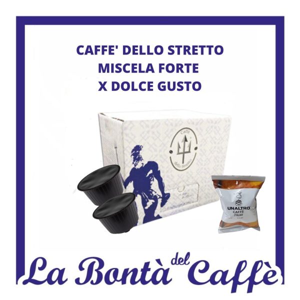 Caffè dello Stretto 50 Capsule Miscela Forte Imbustato Singolarmente 100% Robusta Compatibile Dolce Gusto